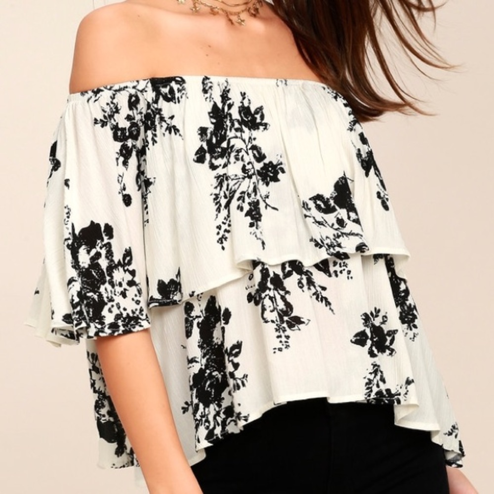 Lulus black and cream off the shoulder top